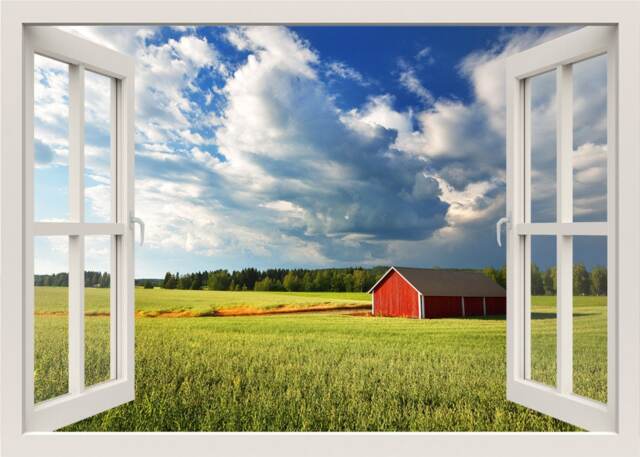 Farm Wall Decal, Mural, House Sticker, Nature 3D Window View Home Living Room Decor