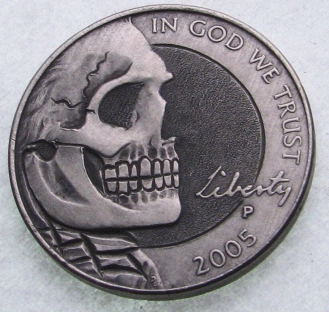Hand Engraved Hobo Nickel Skull Coin Memento Mori Art - image 1