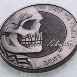 Hand Engraved Hobo Nickel Skull Coin Memento Mori Art - thumbnail 2