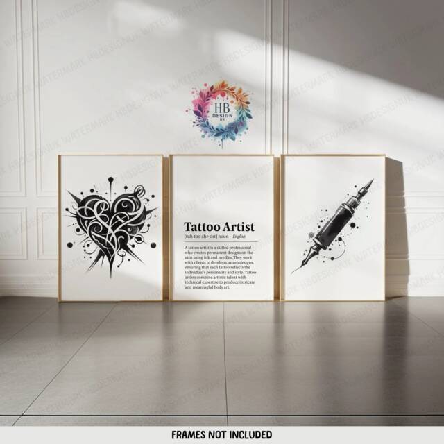 Minimal Tattoo Artist Print Set - 3 Shop Posters - Black Wall Art Definition Quote Minimalist Artwork - image 1