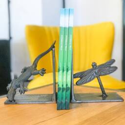Dragonfly Bookend Set - Heavy Steel Industrial Bookends Interior Decor Custom Gifts - thumbnail 2