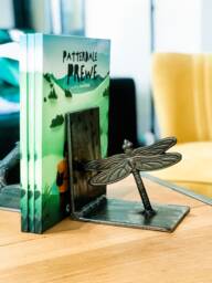 Dragonfly Bookend Set - Heavy Steel Industrial Bookends Interior Decor Custom Gifts - thumbnail 1