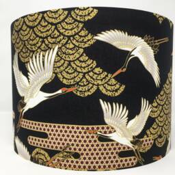 Japanese Crane Lampshade Gold & Black Oriental Style