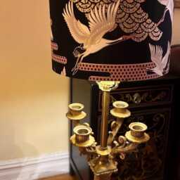 Japanese Crane Lampshade Gold & Black Oriental Style - thumbnail 4