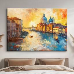 Venice Italy Gondola Boat River Landmark Oil Painting Watercolor Wall Art Framed Calming Canvas Poster Print Home/Office Room Decor Gifts - thumbnail 1
