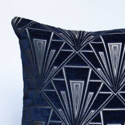 Art Deco Extra-Large Cushion Cover. Luxury Velvet Chenille. Navy Blue & Silver. Geometric Bold Design. 20S/30S Style. 23X23 - thumbnail 2