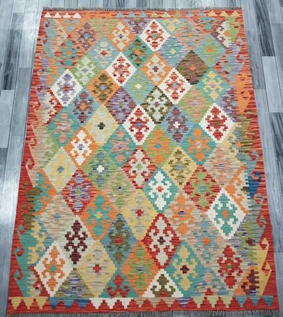 Kilim Rug Classic, Handmade Artisan Afghan Turkish, Scandinavian, Navajo, Bohemian Flatweave, Natural Wool 202x154 cm - image 1