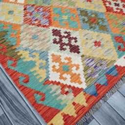 Kilim Rug Classic, Handmade Artisan Afghan Turkish, Scandinavian, Navajo, Bohemian Flatweave, Natural Wool 202x154 cm - thumbnail 3