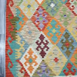 Kilim Rug Classic, Handmade Artisan Afghan Turkish, Scandinavian, Navajo, Bohemian Flatweave, Natural Wool 202x154 cm - thumbnail 2