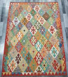 Kilim Rug Classic, Handmade Artisan Afghan Turkish, Scandinavian, Navajo, Bohemian Flatweave, Natural Wool 202x154 cm - thumbnail 1
