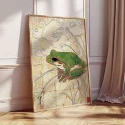 Japanese Frog Wall Art Print, Zen Animal Poster, Traditional Asian Artwork, Wabi Sabi Nature Decor, Oriental Illustration - thumbnail 2