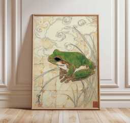 Japanese Frog Wall Art Print, Zen Animal Poster, Traditional Asian Artwork, Wabi Sabi Nature Decor, Oriental Illustration - thumbnail 1