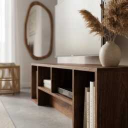 Solid Black Walnut Tv Unit, Low Profile Media Console With Open Shelving, Made To Order - thumbnail 2