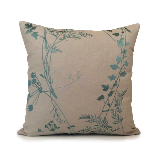 Turquoise Blue & Natural Pillow, Throw Pillow Cover, Decorative Cushion Accent Silk Embroidery, Cotton Blend - image 1