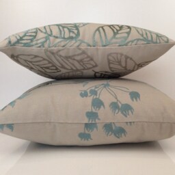 Turquoise Blue & Natural Pillow, Throw Pillow Cover, Decorative Cushion Accent Silk Embroidery, Cotton Blend - thumbnail 4
