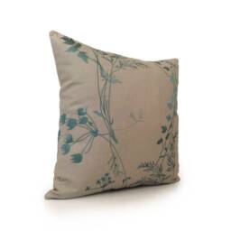 Turquoise Blue & Natural Pillow, Throw Pillow Cover, Decorative Cushion Accent Silk Embroidery, Cotton Blend - thumbnail 2