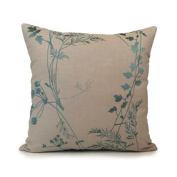 Turquoise Blue & Natural Pillow, Throw Pillow Cover, Decorative Cushion Accent Silk Embroidery, Cotton Blend