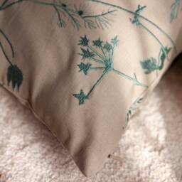Turquoise Blue & Natural Pillow, Throw Pillow Cover, Decorative Cushion Accent Silk Embroidery, Cotton Blend - thumbnail 3