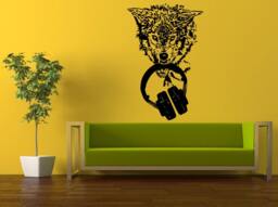 Wall Decal Vinyl Sticker Decals Peal & Stick Cheap Free Shipping Art Wolf Head Animal Coyote Hungry For Music Biting Headphones L505 - thumbnail 1