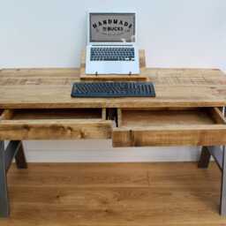 Office Desk With Drawer Storage Options, Mounted On Solid Wood Or Steel Industrial Legs Shapes Game Station - thumbnail 4