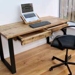 Office Desk With Drawer Storage Options, Mounted On Solid Wood Or Steel Industrial Legs Shapes Game Station - thumbnail 2