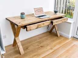 Office Desk With Drawer Storage Options, Mounted On Solid Wood Or Steel Industrial Legs Shapes Game Station