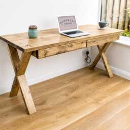 Office Desk With Drawer Storage Options, Mounted On Solid Wood Or Steel Industrial Legs Shapes Game Station - thumbnail 3