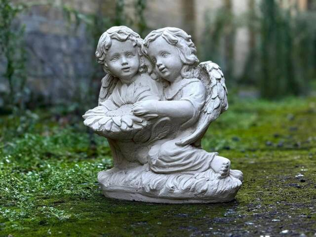 White Baby Angel Statue With Sunflower Pair Cherub Garden Sculpture Outdoor Girl Guardian Decor Cement Child Flower Figurine Memorial Kids - image 1