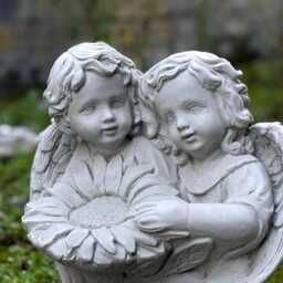 White Baby Angel Statue With Sunflower Pair Cherub Garden Sculpture Outdoor Girl Guardian Decor Cement Child Flower Figurine Memorial Kids - thumbnail 2