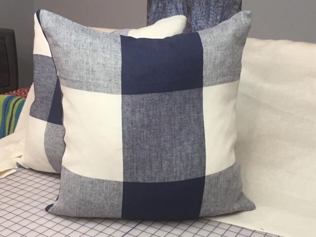 Key Largo Check in Navy-Schumacher-This Listing Is For One -Pillow Front Designer Fabric - image 1