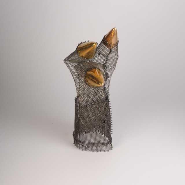 "steel Wire Mesh Sculpture With Gold Ceramic, Abstract Tabletop Decor 13"" T 5" - image 1