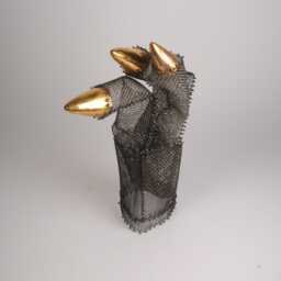 "steel Wire Mesh Sculpture With Gold Ceramic, Abstract Tabletop Decor 13"" T 5" - thumbnail 2