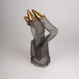 "steel Wire Mesh Sculpture With Gold Ceramic, Abstract Tabletop Decor 13"" T 5" - thumbnail 3