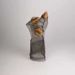 "steel Wire Mesh Sculpture With Gold Ceramic, Abstract Tabletop Decor 13"" T 5"