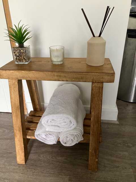 Rustic Wooden Display Stool With Slatted Shelf - Side Table - image 1