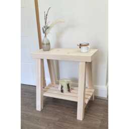 Rustic Wooden Display Stool With Slatted Shelf - Side Table - thumbnail 2