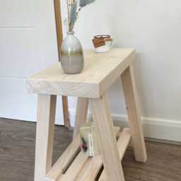 Rustic Wooden Display Stool With Slatted Shelf - Side Table - thumbnail 3