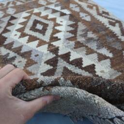 2'6x3'7 Ft Mini Afghan Kilim Rug/ Geometric Design/ Flatweave Handmade Wool Modern 3x4 Rug For Entry Way/ Entrance Kitchen Carpet - thumbnail 4