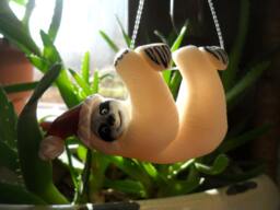 Hand Sculpted Polymer Clay Sloth Christmas Ornament - thumbnail 1