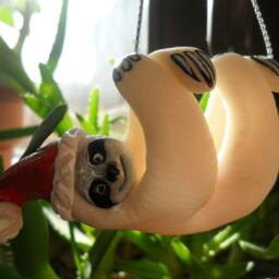 Hand Sculpted Polymer Clay Sloth Christmas Ornament - thumbnail 2