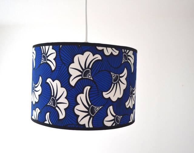African Wax Lampshade, Suspension, Lighting, Fabric Lampshade Blue & White Wedding Flower, Bedside Lamp - image 1
