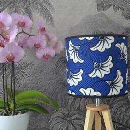 African Wax Lampshade, Suspension, Lighting, Fabric Lampshade Blue & White Wedding Flower, Bedside Lamp - thumbnail 3