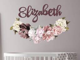 Peony Wall Decals. Watercolor Flowers Decal. Girl Name Sticker. Nursery Vinyl Art Floral. Decor. Sticker R29 - thumbnail 1