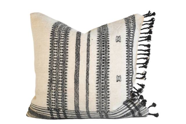 Indian Woven Bhujodi Pillow Cover - Ivory & Black - image 1