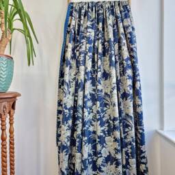 Kantha Stitch Pure Cotton Reversible Bed/Sofa Throw King Size - Handmade Handprinted Floral Dohar Midnight Dark Navyblue Beige - thumbnail 2