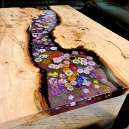 Sofa Table, Coffee Led Floral Design, Epoxy Resin Artwork According To Customer Wishes - thumbnail 2