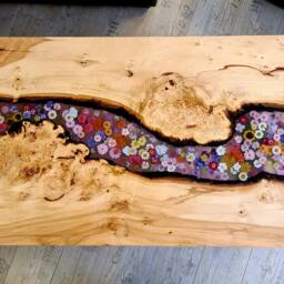 Sofa Table, Coffee Led Floral Design, Epoxy Resin Artwork According To Customer Wishes - thumbnail 3