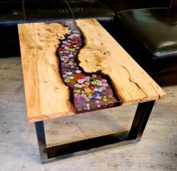 Sofa Table, Coffee Led Floral Design, Epoxy Resin Artwork According To Customer Wishes - thumbnail 1