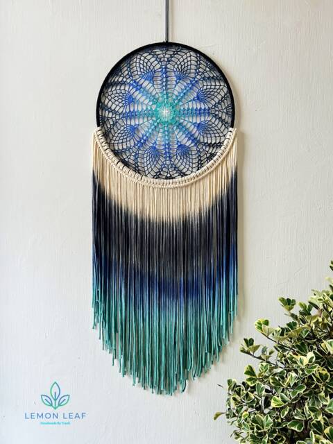 Hand-Dyed Macrame Dreamcatcher Boho Bedroom Wall Hanging - image 1