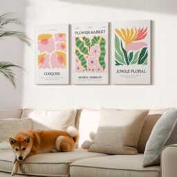 Canvas Art Set Of 3 - Flowers & Leaves in A Modern Style Posters, Pink Wall Art, Plants Decor - thumbnail 2